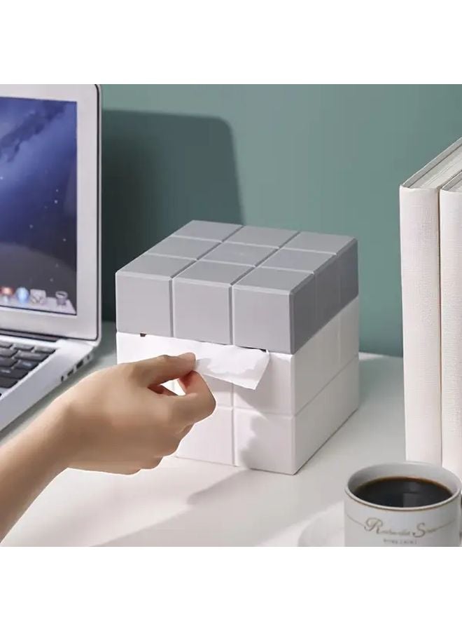 صندوق مناديل مكعب رمادي حديث بسيط بتصميم مفتوح يوفر المساحة - Image 2